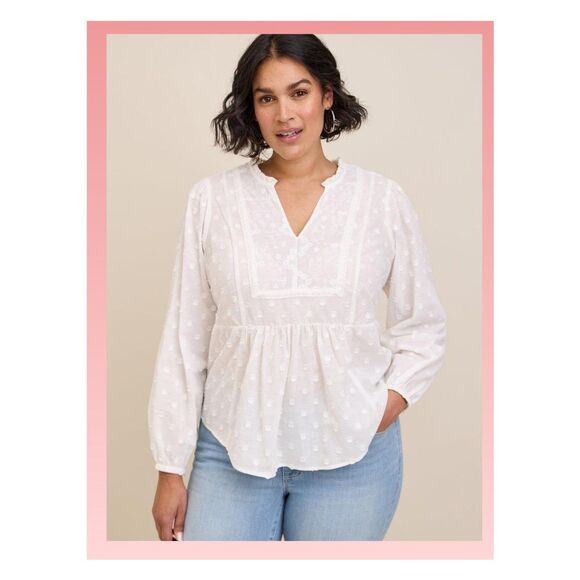 NWT Torrid 4X White Clip Dot Mixed Eyelet Yoke Detail Cotton Top Size 26 - Picture 1 of 8